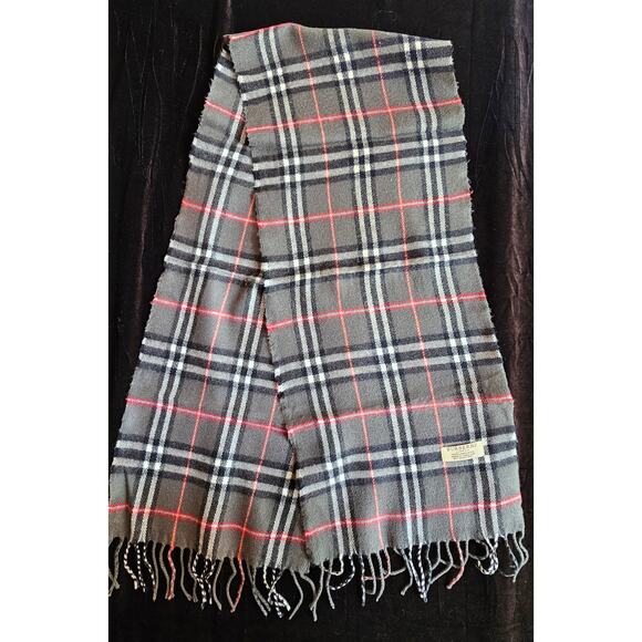 BURBERRY London 100% Lambswool Gray Scarf Shawl Nova Check Vintage (3) - Picture 3 of 9